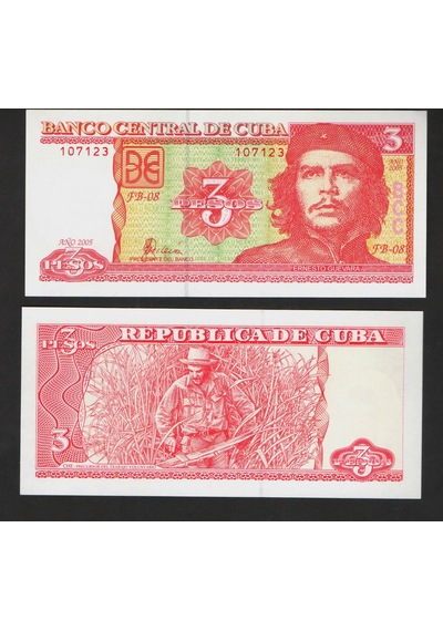 Küba, 3 Peso 2005 ,che Guevara Portreli, Eski Yabancı Kağıt Para "çil"