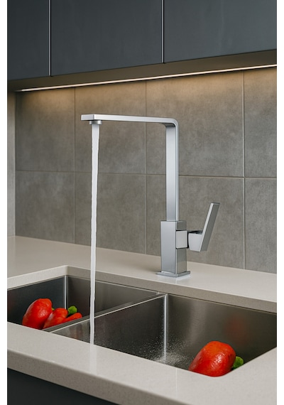 2'si Bir Arada Krom Mutfak Eviye Bataryası / Krom Banyo Lavabo Bataryası Sıcak Soğuk Çift Girişli Krom