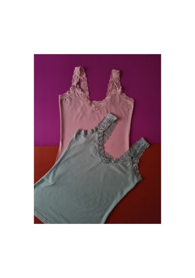 Demirsa Boutique Dantel Detaylı Modal Kumaş Askılı Yeşil Ve Pudra 2'li Kadın Atlet Yeşil-pembe1 Demirsa Boutique Dantel Detaylı Modal Kumaş Askılı Yeşil Ve Pudra 2'li Kadın Atlet Yeşil-pembe1