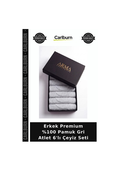 Carlburn Özel Seri Erkek Premium %100 Pamuk Gri Atlet 6'lı Çeyiz Seti Hediye Set Günlük