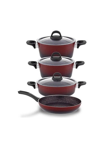 Hascevher Gloria 7 Pcs Silikon Tencere Seti 2.7mm 1822ten26kar26tv Renk Kırmızı Siyah