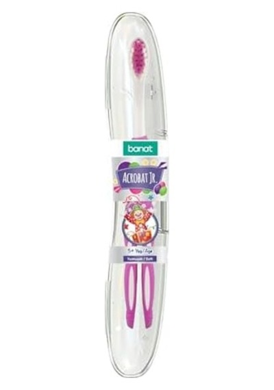 Acrobat Junior Çocuk Diş Fırçası, Soft, 5+ Yaş, Pembe Açık Ahşap