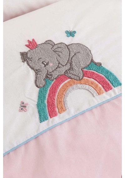 Lucky Pembe Punch Nakışlı %100 Pamuklu Bebek Nevresim Takımı Çok Renkli