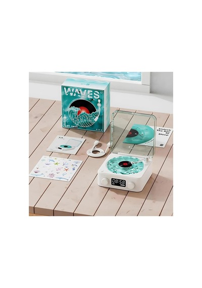 Waves Nostalji Plak Görünümlü Bluetooth Hoparlör 3d Ses Dalgası Retro Müzik Plak Mavi Çok Renkli