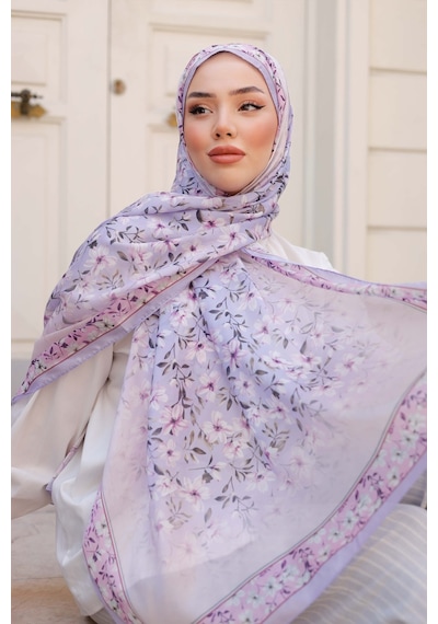 Mimiyum Lemon Flower Nayf İpek Şal - Lila
