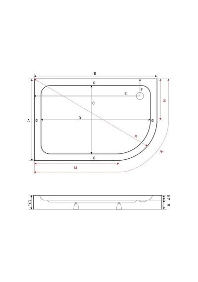 Shower 70x130 Asimetrik Monoblok Duş Teknesi