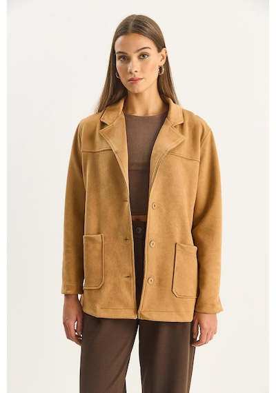 Shade Kadın Cep Detaylı Kuşaklı Süet Ceket 60283669 - Camel