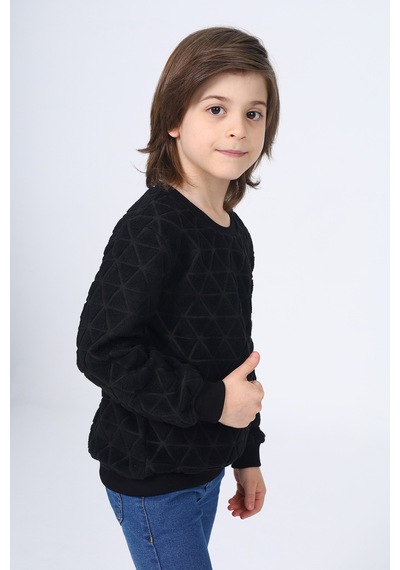Toontoy Kids Toontoy Unisex Çocuk Nakışlı Sweatshirt Siyah