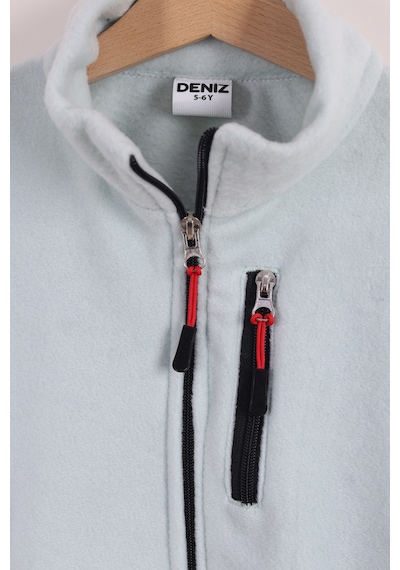 Monox Çocuk Lastik Manşetli Fermuarlı 3 Cepli Unisex Polar Ceket Su Yeşili