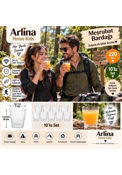 220 Cc Kare Desenli Plastik Meşrubat Bardağı 10 Lu Paket Beyaz