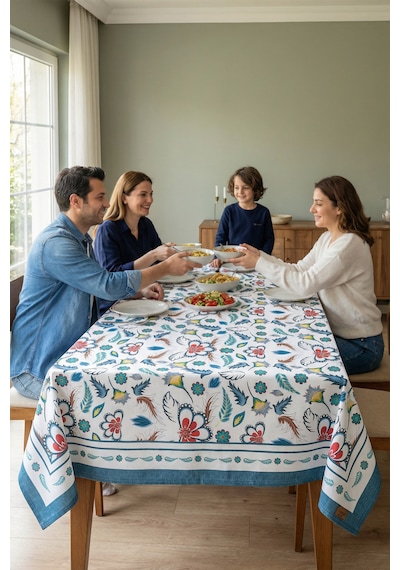 Dekoratif Baskılı Mutfak Salon Masa Örtüsü 150x150 cm Sıvı Geçirmez Ev Sunum Sofra Örtüsü Iznic