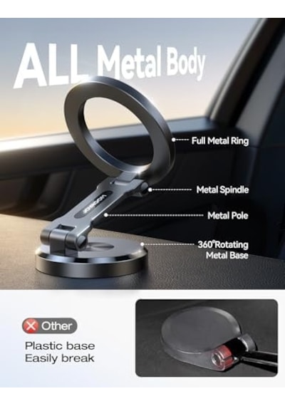 İphone 16/16 Pro Max Magsafe Araç Montajı, Tüm Metal Ve 360 Ayarlama N55 Güçlü Mıknatıslı Araba İçin Manyetik Telefon Tutucu, İphone 16 15 14 13 12 Ve Magsafe Kılıf Ve Tüm Telefonlar İçin