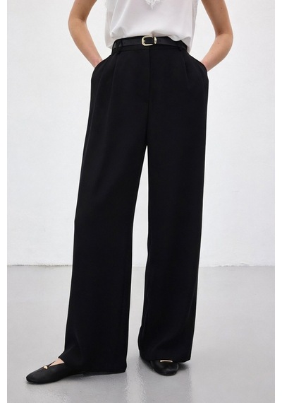 Sateen Luna Krep Pantolon - Siyah-136965 siyah