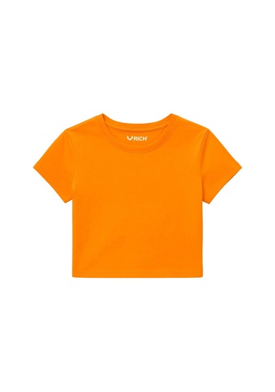 Kadın 4'lü Paket Oversize Crop Tişört %100 Pamuk Bisiklet Yaka T-shirt Turuncu