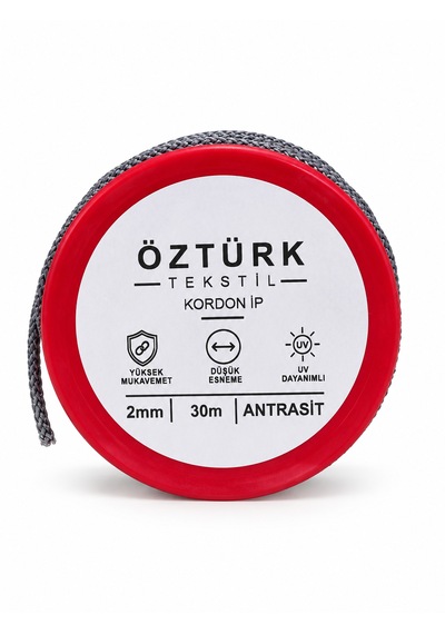 2 Mm Polyester Kordon İp 30 Metre Çok Amaçlı Düşük Esnemeli Antrasit