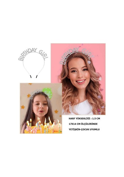 Kristal - 177 - Taşlı Gümüş Birthday Girl Yazılı Doğum Günü Parti Tacı - Csmo-tex - 19x11 Cm