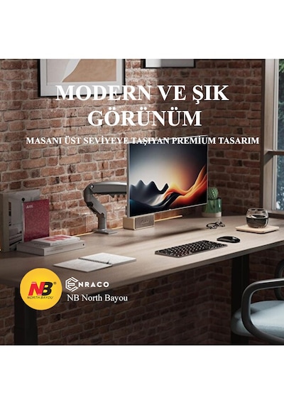 Enraco North Bayou Nb F80 17"-32" Amortisörlü 2-9 Kg Monitör Standı Yeni Tasarım 2026 Versiyon Gray Edition