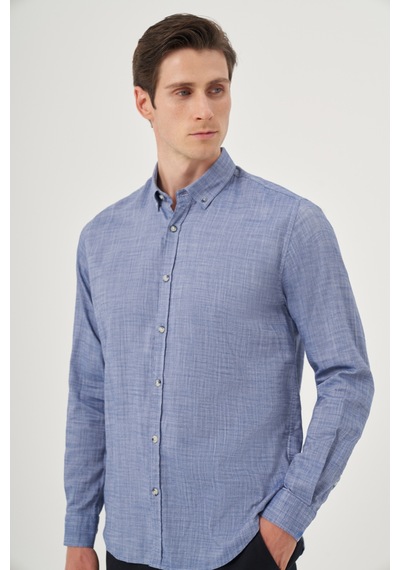 Morven Erkek Mavi Trend Dynamic Fit Düğmeli Yaka Gömlek 25ms004029300 Mavi Mavi