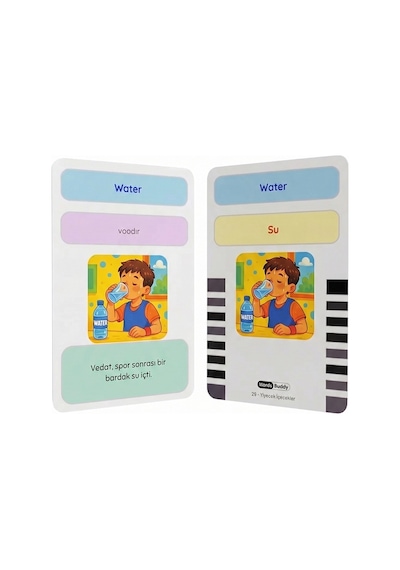 Bigibuddy WordsBuddy Türkçe İngilizce Kelime Kartları Besinler ve Mutfak 90 Kart 3’lü Set (BigiOne Cihaz Hariç)