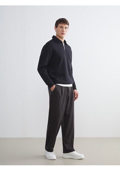 Lcw Vision Siyah Polo Yaka Erkek Kalın Sweatshirt