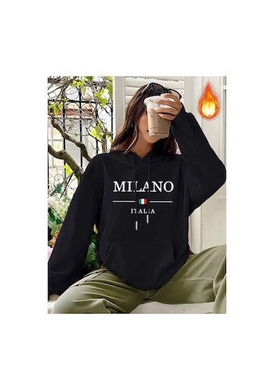 Medinenur Mılano Italıa Desenli Sweatshirt Siyah