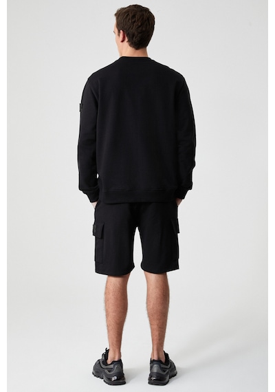 Grimelange OLLIE Erkek Bisiklet Yaka Regular Uzun Kollu Nakış Detaylı Siyah Sweatshirt