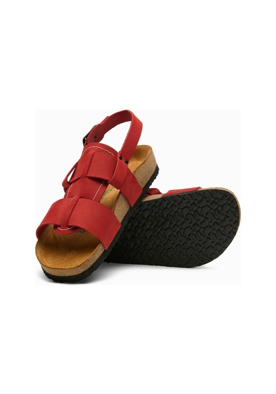 Comfortfusse Likya - Kadın Ortopedik Hakiki Deri Sandalet Kırmızı Nubuk Deri