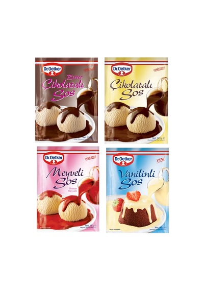 Dr. Oetker Sos Seti 4 Çeşit Bitter Çikolatalı - Çikolatalı - Meyveli - Vanilinli