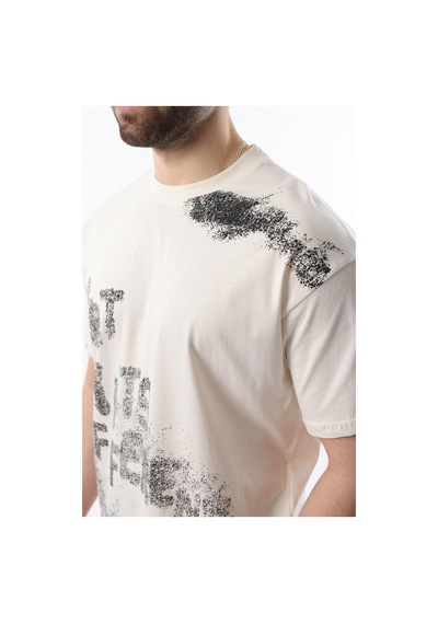 Madmext Ekru Baskılı Erkek T-shirt E7115 Ekru