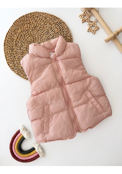 Miniğimin Cicileri Cepli Unisex Çocuk Fermuarlı Şişme Yelek -... Pudra