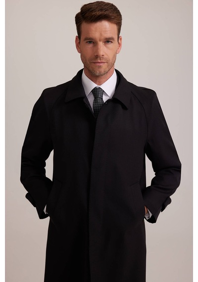 Erkek Siyah Regular Fit Gabardin Pardesü