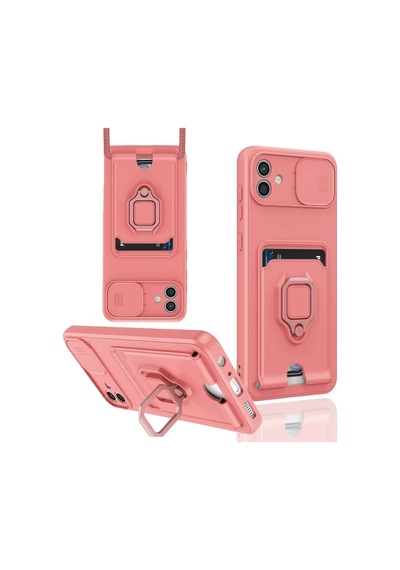 Samsung Uyumlu Galaxy A06 Uyumlu Kılıf Zuma Kartvizitli Yüzüklü Silikon - Pembe