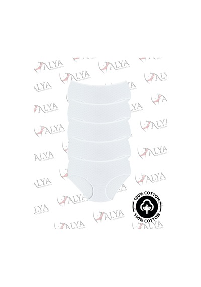 Alya Underwear %100 Pamuk Kumaşlı, Büyük Beden Yüksek Bel Kalp Desenli Ribana Jakar Kadın Külot Beyaz