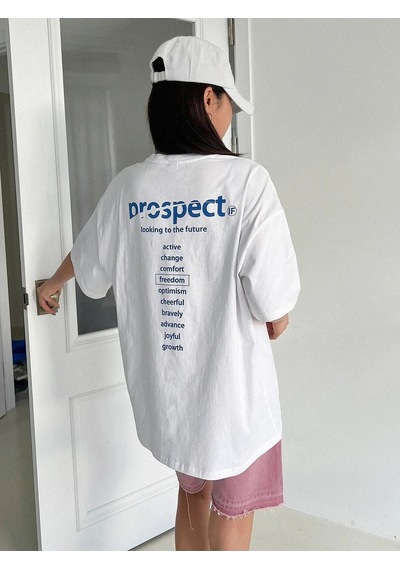 Beyaz Oversize Prospect T-shirt - Oversize Baskılı Beyaz