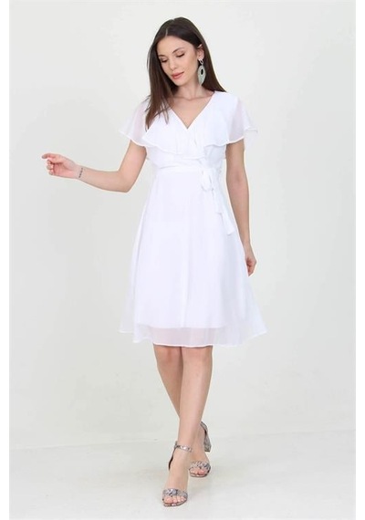 Dip Moda Kadın Şifon Mezuniyet Elbisesi Dpry8081 BEYAZ Beyaz