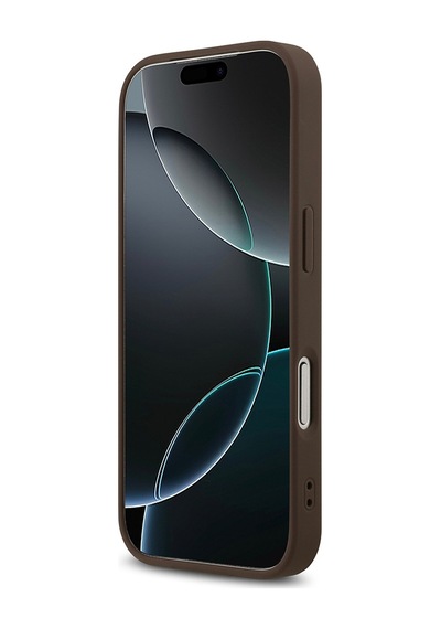 Apple iPhone Uyumlu 18 Pro Kılıf Guess Lisanslı M-safeli Taşlı Üçgen Logo 4g Desenli Strass Kapak Kahverengi