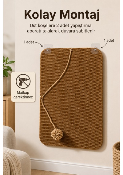 Duvara Yapışan Oyuncaklı Kedi Tırmalama Halısı Ve Oyun Alanı 40x60 Cm