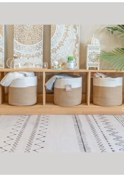 Jüt Hasır 3'lü Sepet Takımı Düzenleyici Banyo Sepeti Kirli Sepeti Organizer Çamaşır Saksı Çiçeklik Kılıfı Diğer