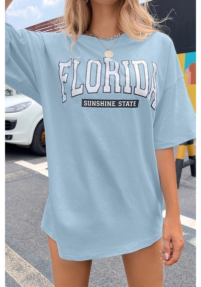 Uyguntarz Unisex Florida Baskılı Tasarım Tshirt Bebe Mavisi