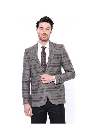Wessi Ekose Desenli Slim Fit Kahverengi Erkek Ceket - Wessi Kahverengi