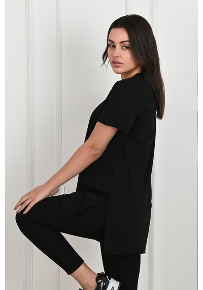 Kadın V Yaka Yırtmaçlı T-shirt 8783-22 001