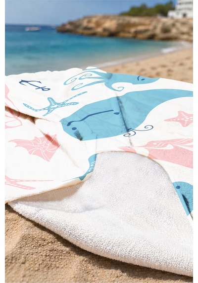 Deniz Temalı Marine Çocuk Plaj Havlusu - Sevimli Mavi Pembe Nautical Hızlı Kuruyan Mikrofiber Havlu Bulut Çiçeği
