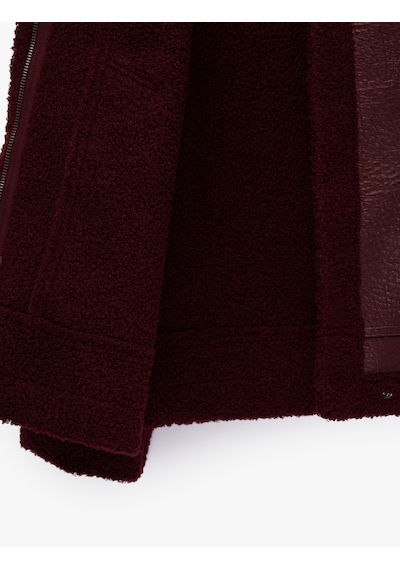 Koton Peluş Astarlı Dik Yaka Çıtçıt Düğmeli Fermuarlı Suni Deri Ceket Bordo 6wal20155ıw Bordo