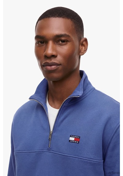 Tommy Hilfiger Tjm Reg Badge Qz Ext Erkek Mavi Sweatshirt - Dm0dm23200