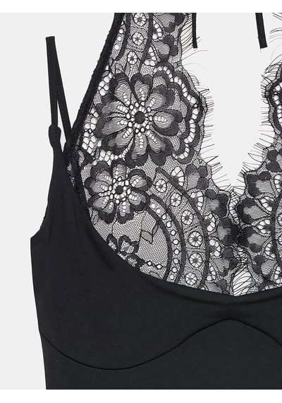 DİLVİN 32837 Dantel Detaylı Bodysuit-siyah