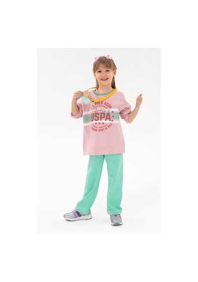 U.S. Polo Assn. Kız Çocuk Pembe Bisiklet Yaka Sweatshirt 50298163-VR041