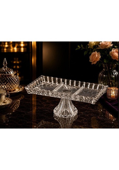 Roykıng Jtele Dikdörtgen Ayaklı Bölmeli Sunum Tabağı 35x19 Cm Şeffaf
