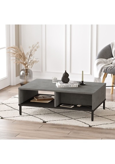 Arya Orta Sehpa Metal Ayaklı Çekmeceli Beton-siyah Ary18-rl Gri