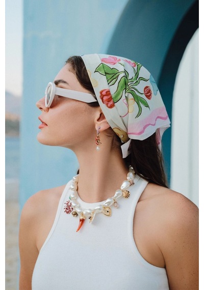 Manuka Desenli Pamuklu Fular Flowers Çok Renkli