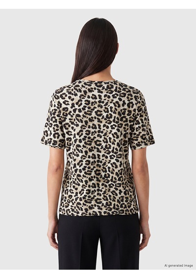 Lcw Everyday Kahverengi Leopar Desenli Kadın Tişört